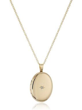Elegant 14k Gold-Filled Oval Pendant Locket Necklace with Diamond, 18" Chain